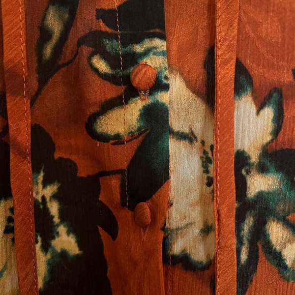 Lovestitch Burnt Orange Floral Button Down Peasant Style Blouse - Picture 3 of 10